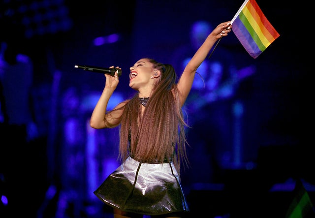 Ariana Grande waving rainbow flag at Wango Tango