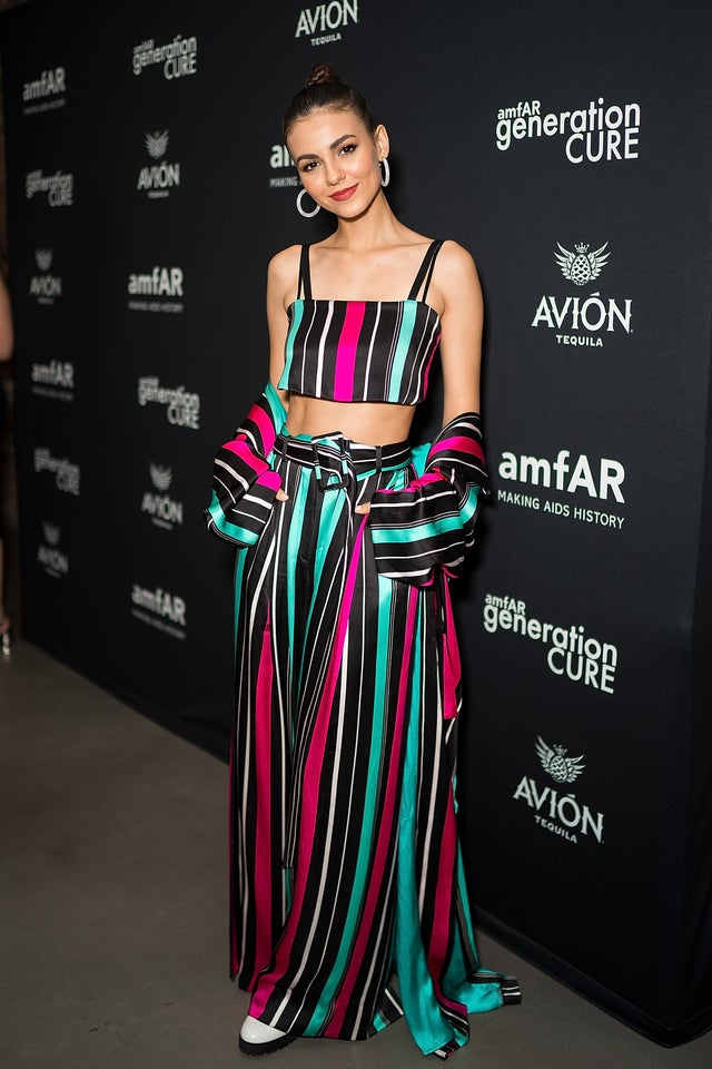 Victoria Justice colorful striped outfit