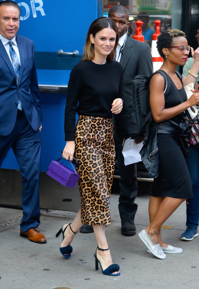 Rachel Bilson in leopard print skirt