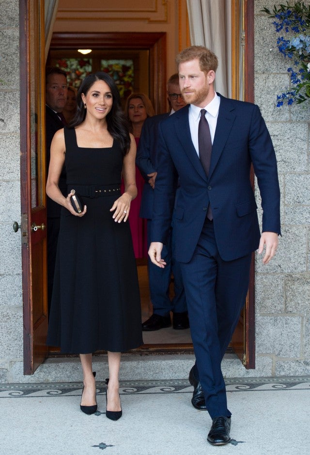 Meghan Markle in Emilia Wickstead dress with Prince Harry