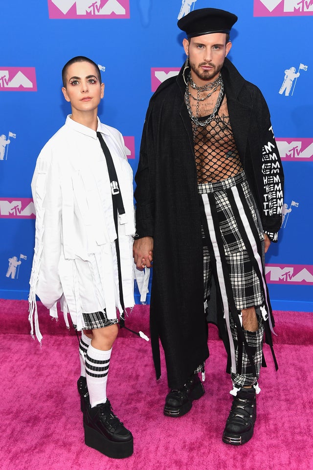 Bethany C. Meyers and Nico Tortorella at 2018 vmas