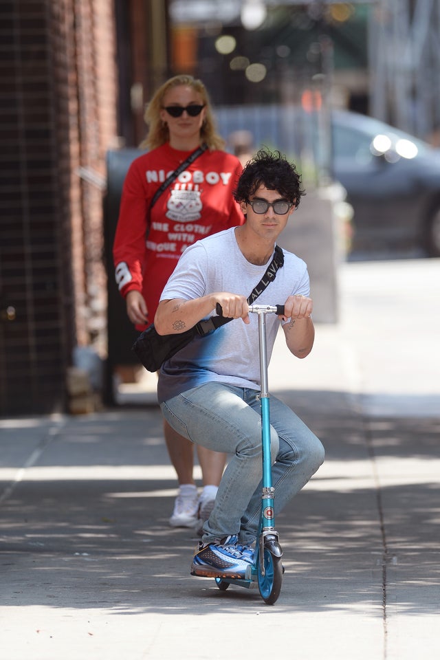 Joe Jonas and Sophie Turner on scooter