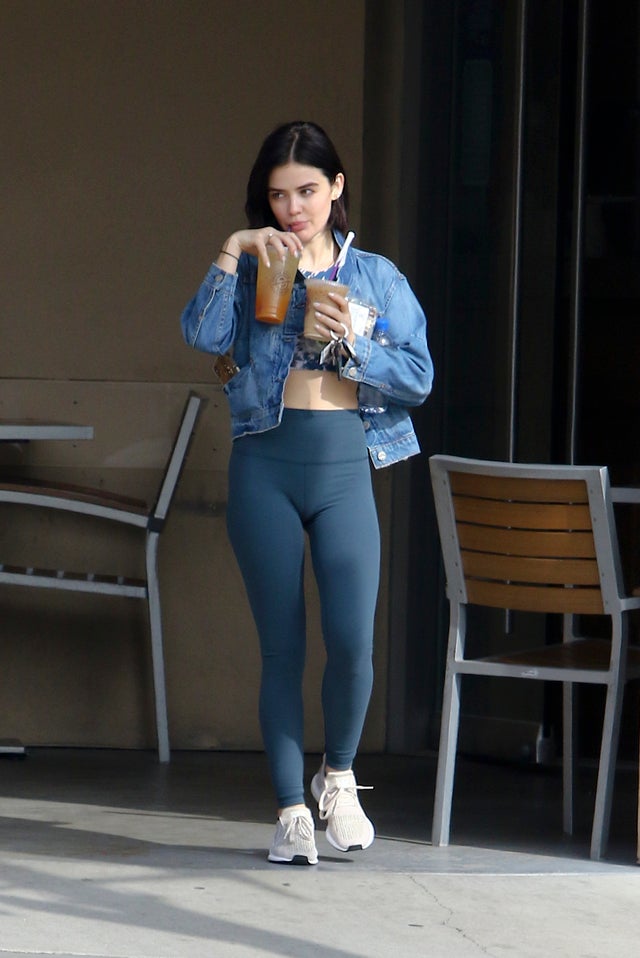 Lucy Hale grabs coffee bean