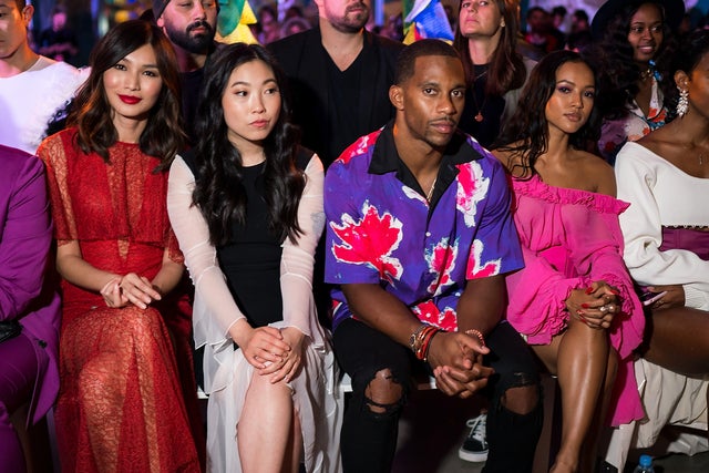 Gemma Chan, Awkwafina, Victor Ctuz and Karrueche Tran at Prabal Gurung show