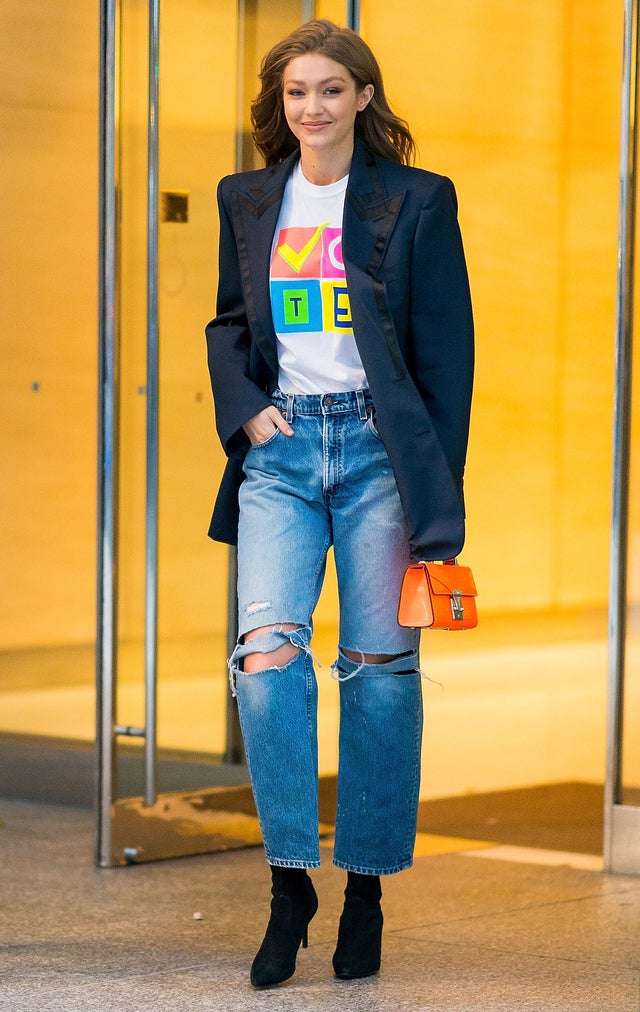 Gigi Hadid in vote t-shirt