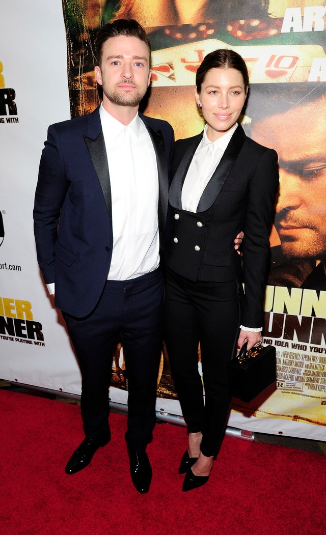 Justin Timberlake and Jessica Biel at Runner Runner premiere in 2013