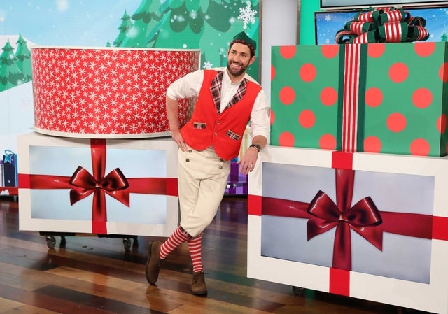 John Krasinski dressed up like an elf on The Ellen DeGeneres Show on Nov. 28, 2018.