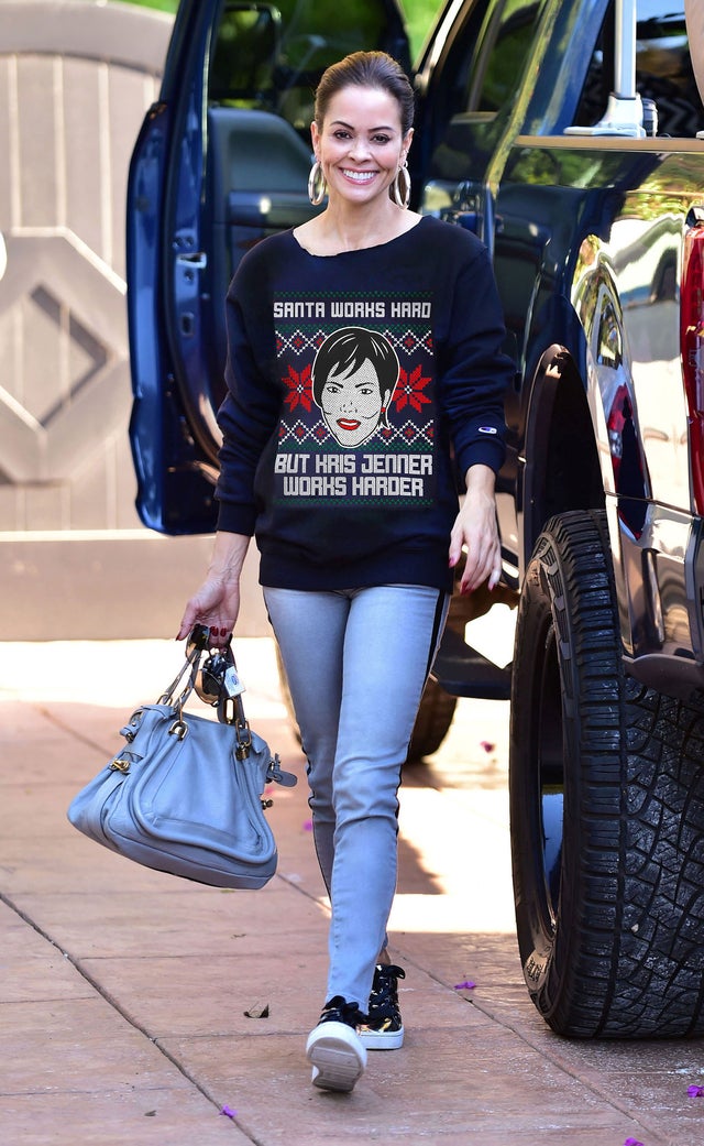 Brooke Burke in Kris Jenner ugly xmas sweater