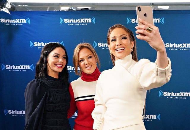 Vanessa Hudgens, Leah Remini and Jennifer Lopez take selfie at SiriusXM Town Hall