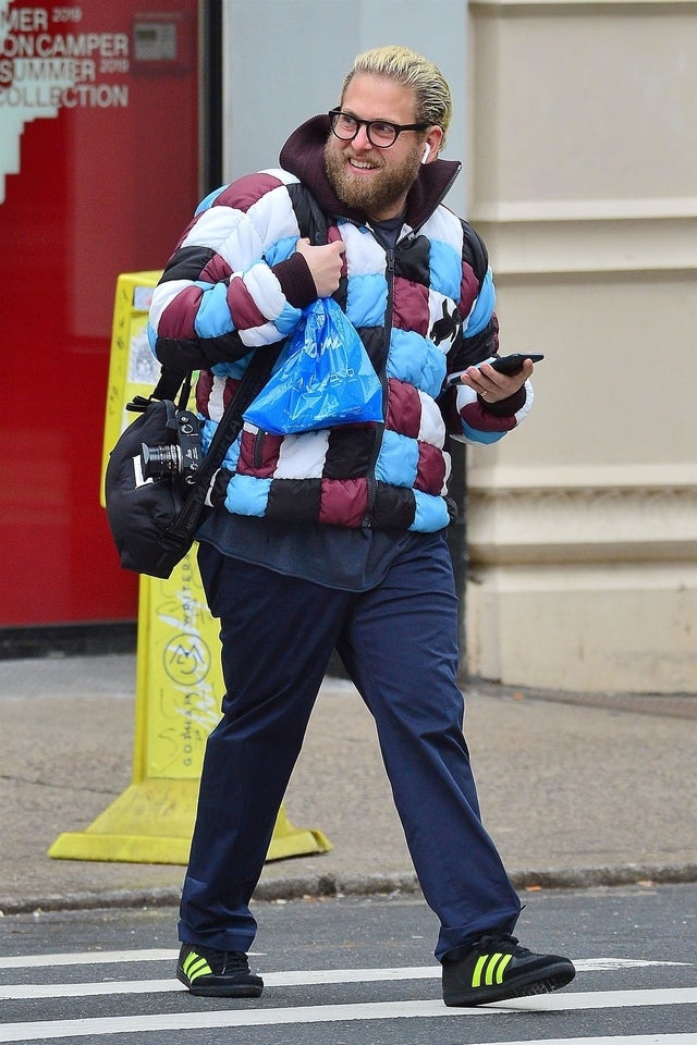 Jonah Hill in checkered jacket in nyc