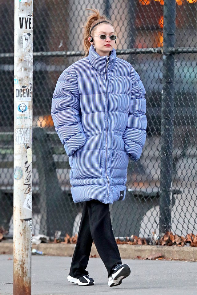 Gigi Hadid in puffer jacket in nyc