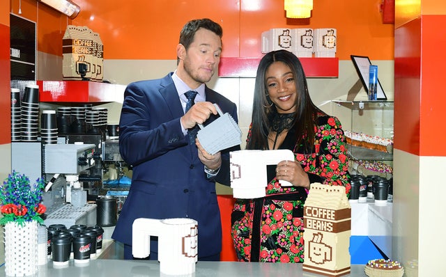 Chris Pratt and Tiffany Haddish at lego popup in london