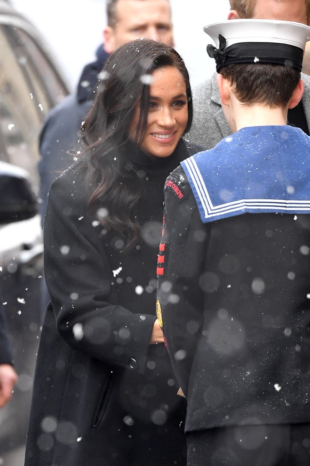 Meghan Markle in snow in london