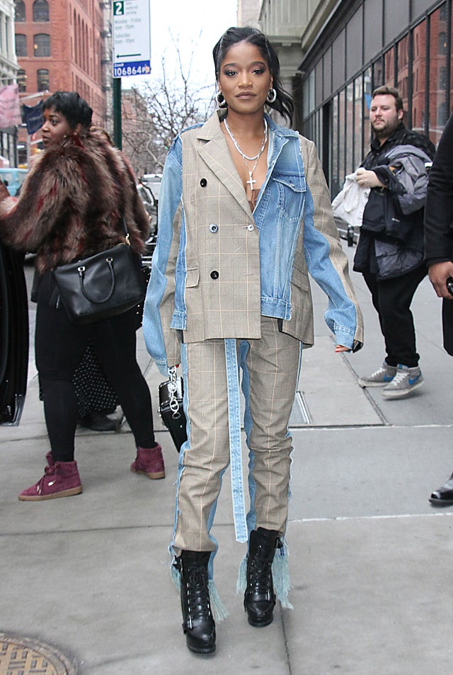 Keke Palmer in denim suit in nyc