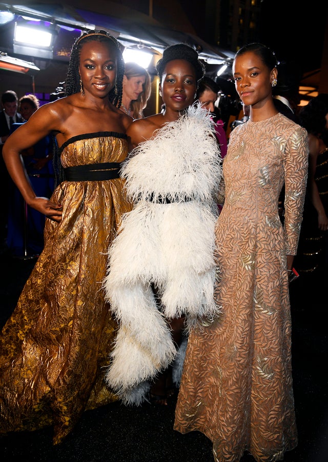 Danai Gurira, Lupita Nyong'o and Letitia Wright at governors ball