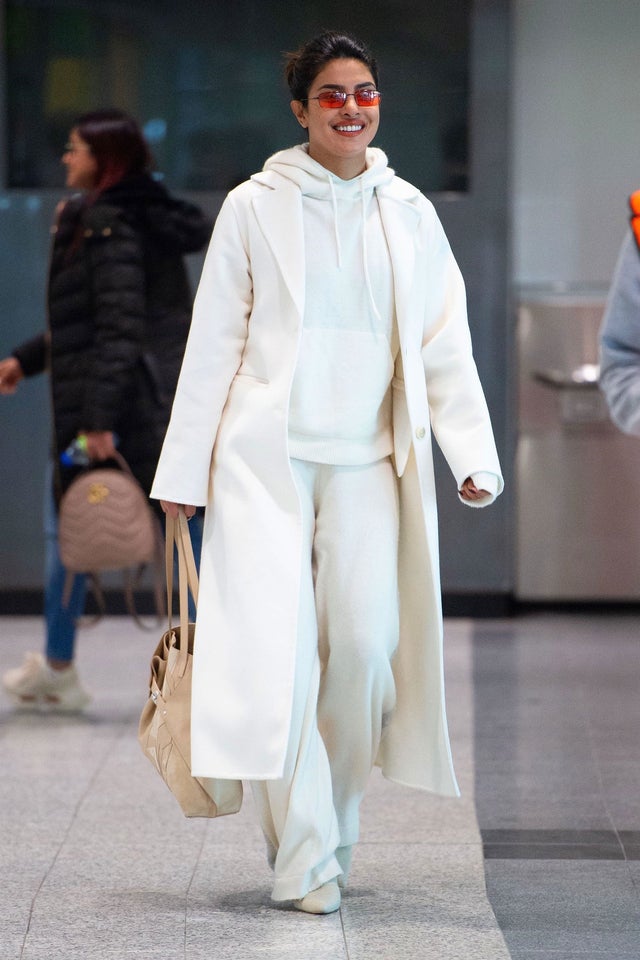 Priyanka Chopra in all-white outfit at jfk