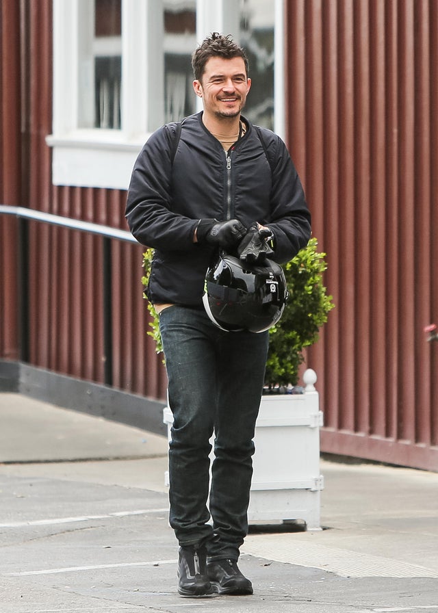 Orlando Bloom with motorcycle helmet in LA