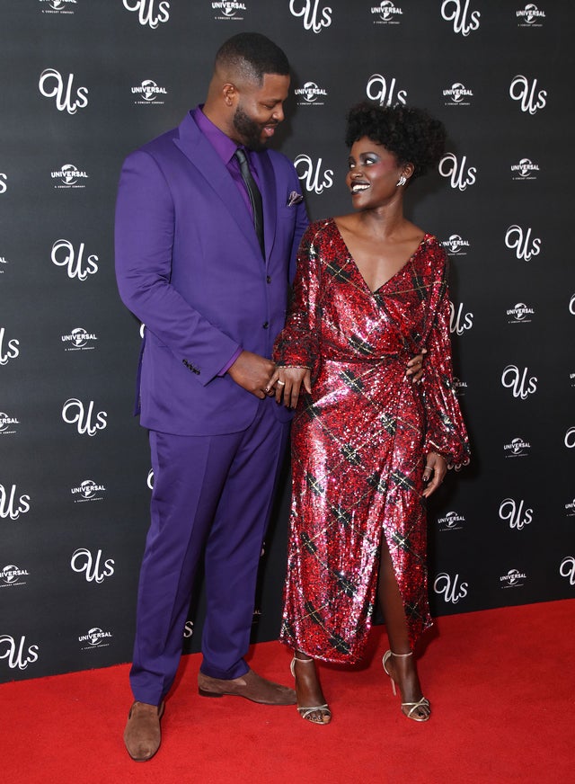 Winston Duke and Lupita Nyong'o at us screening in london