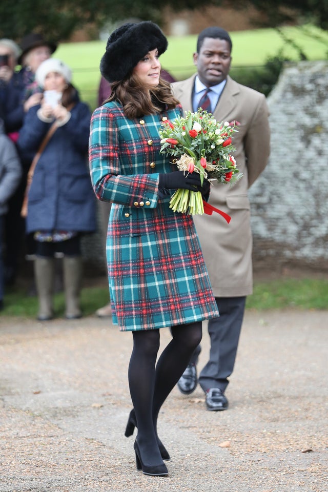 Kate Middleton in checked coat 2017