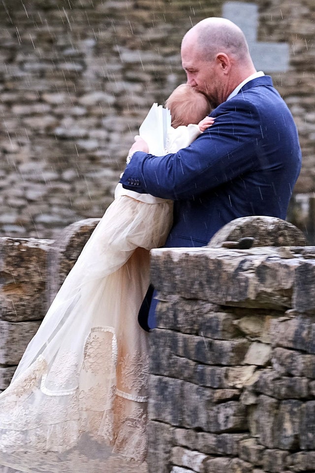 Lena Tindall christening with dad Mike Tindall