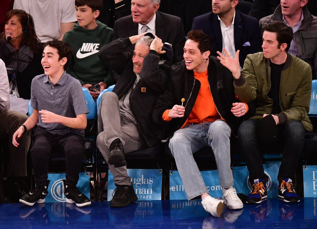 Jon Stewart, Pete Davidson and John Mulaney at knicks game