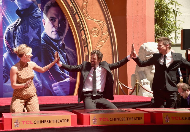 Scarlett Johansson, Mark Ruffalo and Jeremy Renner at the Hand And Footprint Ceremony 