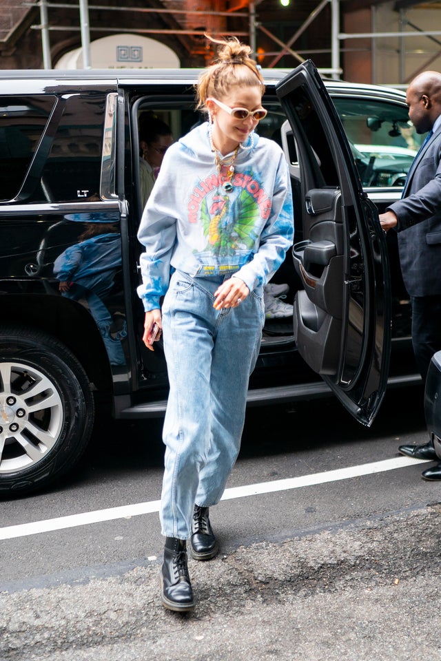 Gigi Hadid in rolling stones hoodie