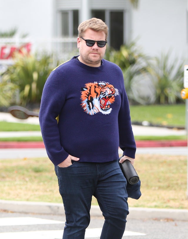 James Corden in tiger sweater