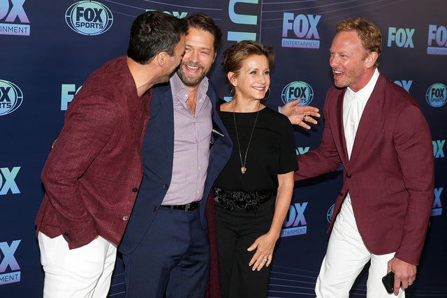 Brian Austin Green, Jason Priestley, Gabrielle Carteris and Ian Ziering attend the 2019 FOX Upfront 