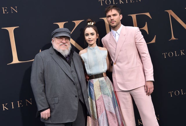 George R. R. Martin, Lily Collins and Nicholas Hoult at Tolkien screening in LA