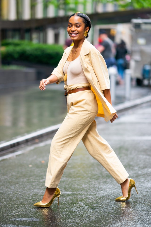 Yara Shahidi in yellow in NYC on may 17