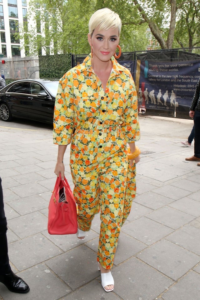 Katy Perry in london in floral jumpsuit