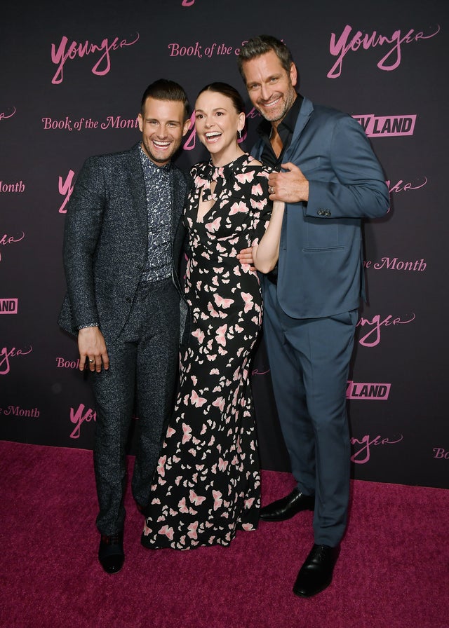 Nico Tortorella, Sutton Foster and Peter Hermann at younger S6 premiere