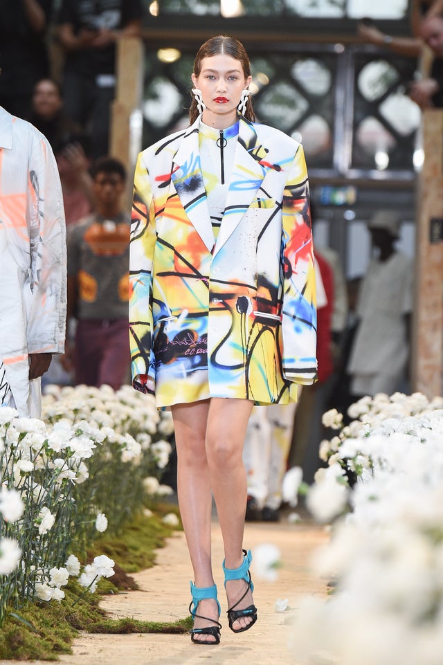 Gigi Hadid walks the runway during the Off-White Menswear Spring Summer 2020 show 