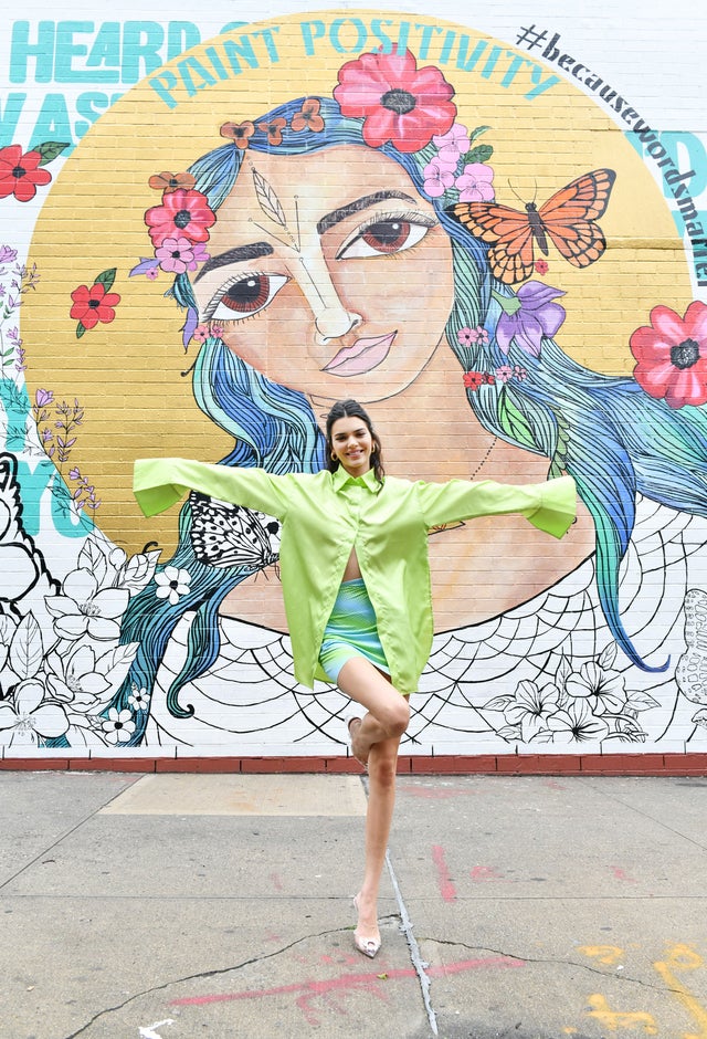 Kendall Jenner at proactiv mural in brooklyn