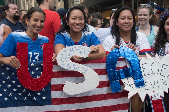 soccer fans at parade