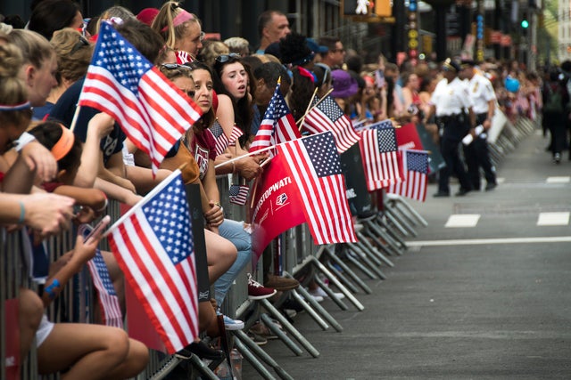 american flags on soccer parade route in nyc