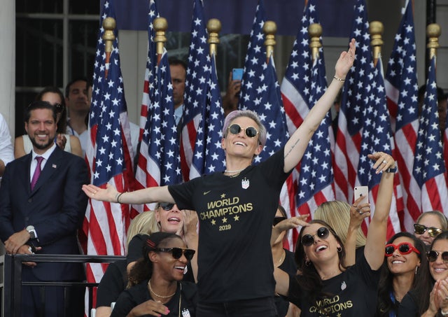 Megan Rapinoe at city hall during parade