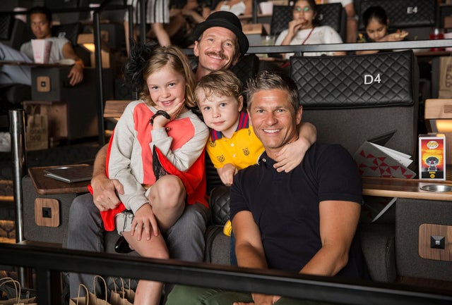 Neil Patrick Harris and David Burtka with their kids at lion king event