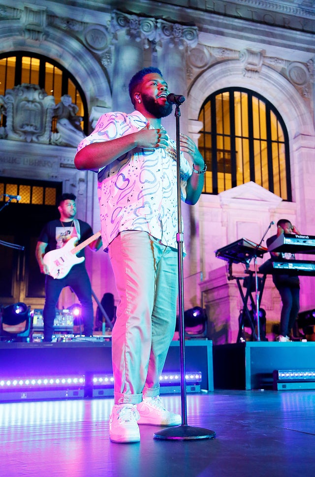 Khalid performs on stage at Apple Music's "Up Next Live" in Washington, DC, on Aug. 24.