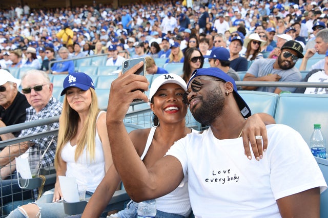 gabrielle union and dwyane wade at dodgers game