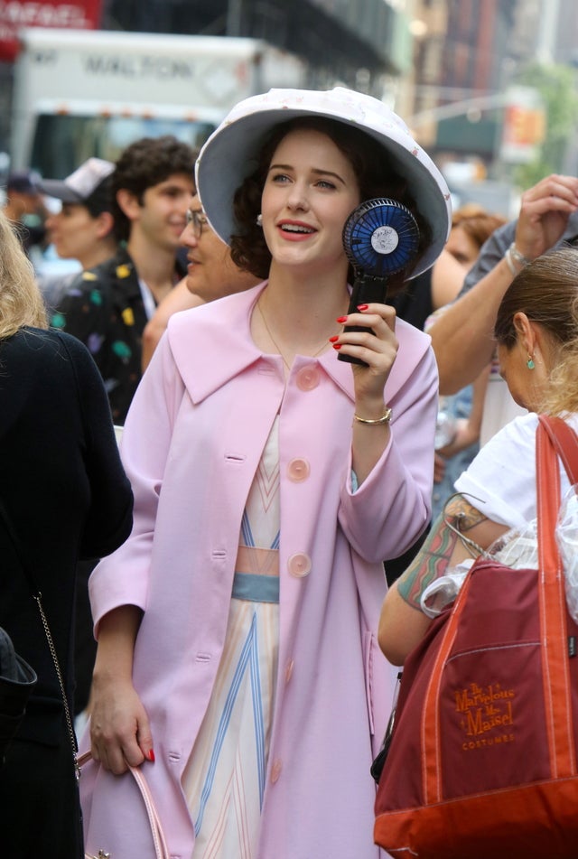 Rachel Brosnahan on set on 9/4