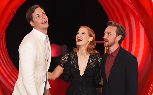 Bill Skarsgård, Jessica Chastain and James McAvoy in london