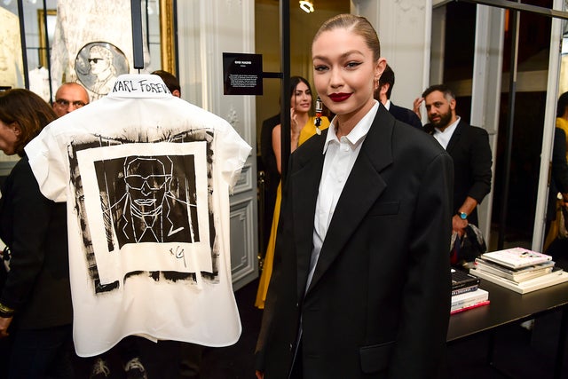 Gigi Hadid at the “Tribute to the Karl Lagerfeld: The White Shirt Project” exhibition 