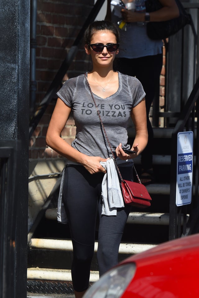 nina dobrev in pizza tee