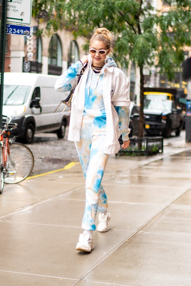 gigi hadid in tie-dye in nyc