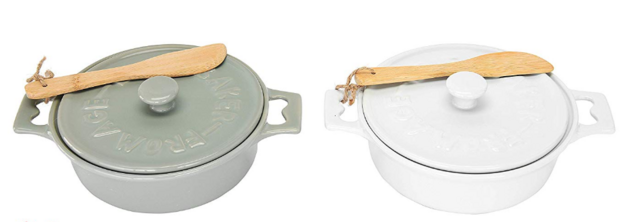 Stoneware Brie Bakers With Lids & Wood Spreaders, 7" Round, Set of 2 Colors