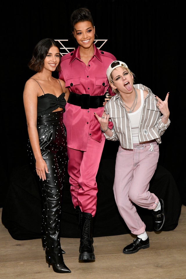 Naomi Scott, Ella Balinska and Kristen Stewart at charlie's angels photocall