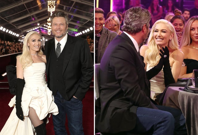 gwen stefani and blake shelton at 2019 PCAs - split image