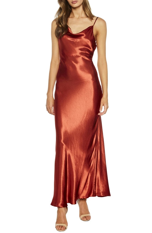 Estelle Draped Satin Maxi Slipdress